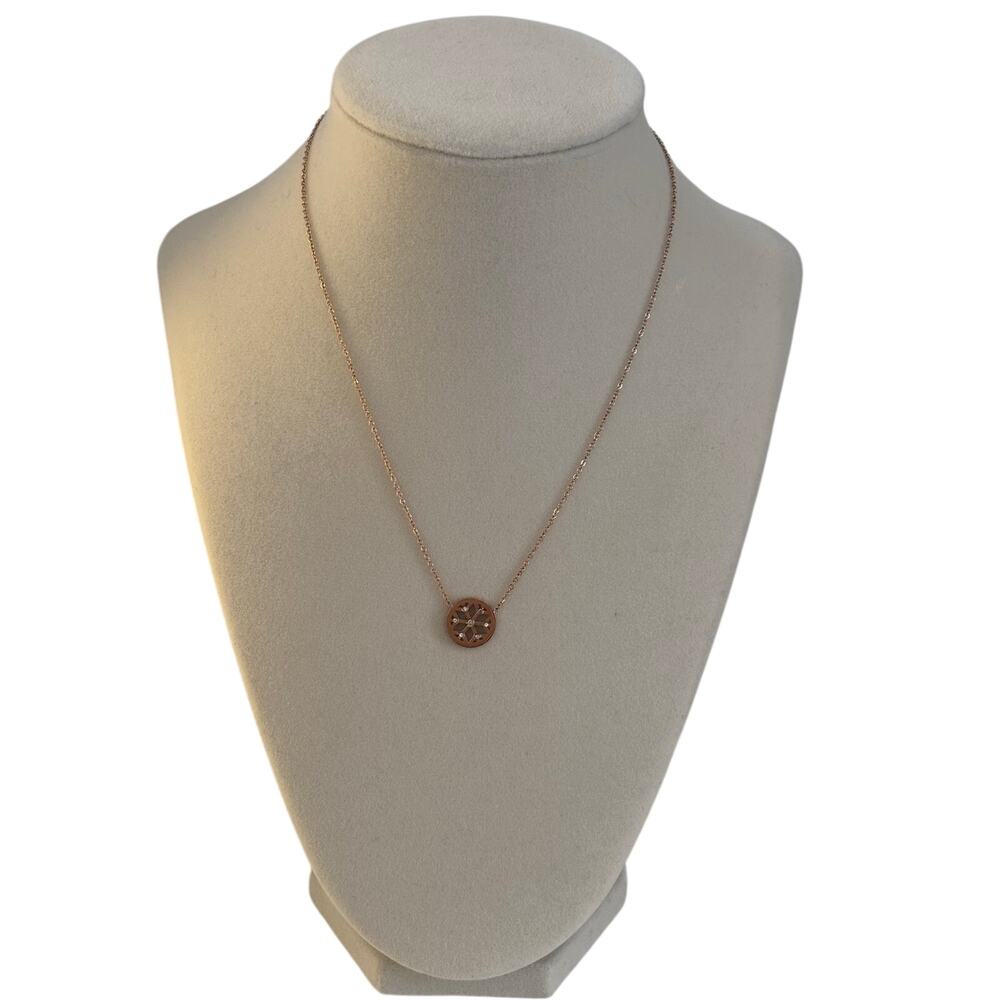 Rose Gold Circle Necklace Dainty Round Pendant Minimal Jewelry Gift - Picture 3 of 6